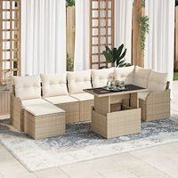 vidaXL 8-delat trädgårdsoff-set med kuddar Beige Poly Rotting, vidaXL 2-sitsig trädgårdsoffa med kuddar Beige Poly Rotting