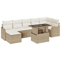 vidaXL 8-delat trädgårdsoff-set med kuddar Beige Poly Rotting, vidaXL 2-sitsig trädgårdsoffa med kuddar Beige Poly Rotting