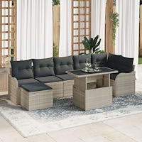 vidaXL 8-delat trädgårdsofa set med kuddar Ljusgrå Polyrotting, vidaXL 2-sits trädgårdsofa med kuddar Ljusgrå Polyrotting