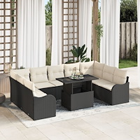 vidaXL 10-delars trädgårdsoff set med kuddar Svart Poly Rattan, vidaXL 2-sits trädgårdsoffa med kuddar Svart Poly Rattan
