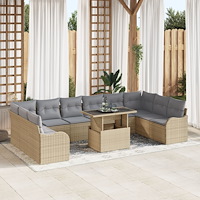 vidaXL 11-delars trädgårdsoff set med kuddar beige poly rattan, vidaXL 2-sits trädgårdsoffa med kuddar beige poly rattan