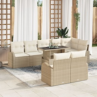 vidaXL 9-delars trädgårdsoffset med kuddar beige poly rattan