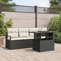 vidaXL Soffset med kudde 5 pcs Svart och gräddvit konstrotting