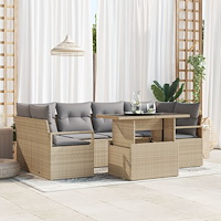 vidaXL Soffset med kudde 7 pcs Beige konstrotting