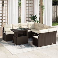 vidaXL 9-delat trädgårdsoffasett med kuddar Brun Poly Rattan, vidaXL 2-sits trädgårdsoffa med kuddar Brun Poly Rattan