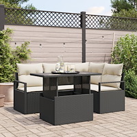 vidaXL 5-delat Trädgårdssoffset med kuddar Svart Poly Rattan, vidaXL 2-sits Trädgårdssoffa med kuddar Svart Poly Rattan