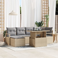 vidaXL 7-delat Trädgårdsoffaset med kuddar Beige Polyrotting, vidaXL 2-sits Trädgårdsoffa med kuddar Beige Polyrotting