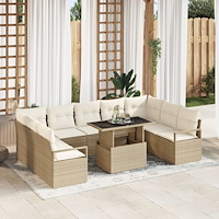 vidaXL 10-delad trädgårdsoffset med kuddar Beige Poly Rattan, vidaXL 2-sits trädgårdsoffset med kuddar Beige Poly Rattan