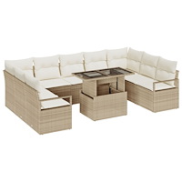 vidaXL 10-delad trädgårdsoffset med kuddar Beige Poly Rattan, vidaXL 2-sits trädgårdsoffset med kuddar Beige Poly Rattan