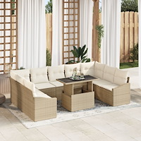 vidaXL Soffset med kudde 10 pcs Beige och gräddfärgad konstrotting