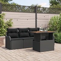 vidaXL Trädgårdsoffset med kudde 5 pcs Svart