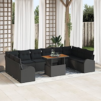 vidaXL Trädgårdsoffset med kudde 11 pcs Svart