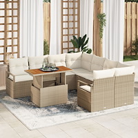 vidaXL Trädgårdsmöbelset med kudde 9 pcs Beige och gräddfärgad