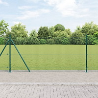 vidaXL Svetsat Trådgärd med 13 Flänsade Stolpar Grön 0.8x25 m Stål