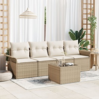 vidaXL 5-delars trädgårdsoffasett med kuddar beige poly rotting
