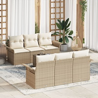 vidaXL 7 Bitars trädgårdsoffset med kuddar Beige Poly Rattan