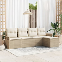 vidaXL 5-delad Trädgårdsoffasett med kuddar Beige Poly Rattan
