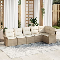 vidaXL 6-delad trädgårdsoffset med kuddar Beige Poly Rattan