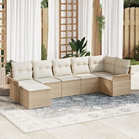 vidaXL Trädgårdsoffaset Set om 4 Beige och vit Rattan, Polyester Stor