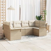 vidaXL 6 Delars Trädgårdsoffset med kuddar Beige Poly Rattan