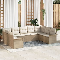 vidaXL 9 Delars Trädgårdsoffan Set med Kuddar Beige Poly Rattan