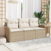vidaXL 3-delad trädgårdsoffset med kuddar Beige Poly Rattan