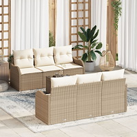 vidaXL 7 Delars Trädgårdsoffset med Kuddar Beige Poly Rattan