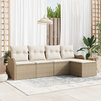 vidaXL 5-delat trädgårdsoff set med kuddar beige poly rattan