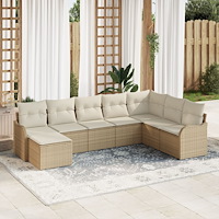 vidaXL 8-delad trädgårdsoffagrupp med kuddar beige poly rattan