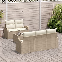 vidaXL 6-delars Trädgårdsoffset med Kuddar Beige Poly-Rotting