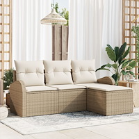 vidaXL 4-delars Trädgårdsoffa Set med kuddar Beige Poly Rotting