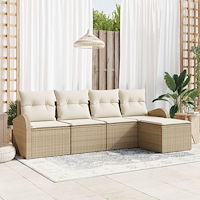 vidaXL 5-delat trädgårdsoffaset med kuddar Beige Poly Rattan