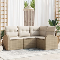 vidaXL 4-delars trädgårdsofa set med kuddar beige poly rotting