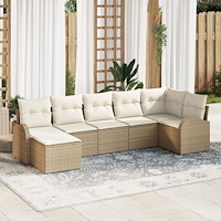 vidaXL 7 delar trädgårdsoffaset med kuddar beige poly rotting