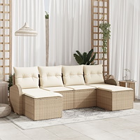 vidaXL 6-delat Trädgårdsoffasett med kuddar Beige Polyrotting