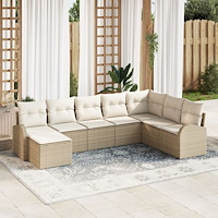 vidaXL 8-delad trädgårdssoffa med kuddar beige poly rotting