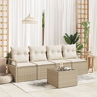 vidaXL 5 stycken trädgårdsoffaset med kuddar Beige Poly Rattan