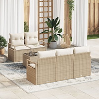 vidaXL 6-delad trädgårdsoffagrup med kuddar beige poly rattan