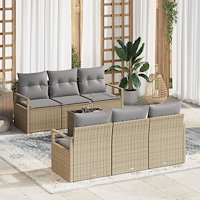 vidaXL 7-delars Trädgårdssofa Set med Kuddar Beige Poly Rattan