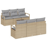 vidaXL 7-delars Trädgårdssofa Set med Kuddar Beige Poly Rattan