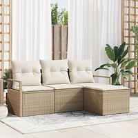 vidaXL 4-delade Trädgårdsoffset med kuddar Beige Poly Rattan