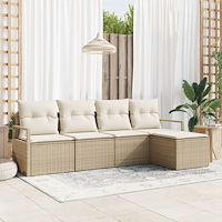 vidaXL 5-delat trädgårdssoffa set med kuddar beige poly rotting
