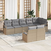 vidaXL 8-delat trädgårdsoffset med dynor beige poly rattan