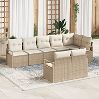 vidaXL 8 Delars Trädgårdsoffset med Kuddar Beige Poly Rattan