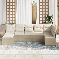 vidaXL 7-delad Trädgårdsofforsett med Kuddar Beige Poly Rottning