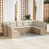 vidaXL 9-delad trädgårdsoffasett med kuddar beige poly rattan