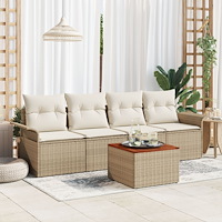 vidaXL 5-delat trädgårdsoffaset med kuddar Beige Poly Rattan Akacia