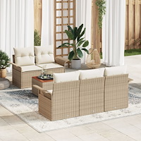 vidaXL 6-delat trädgårdsoffset med kuddar beige poly rattan akacia