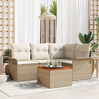 vidaXL 5-delat Trädgårdsoffasett med kuddar Beige Poly Rattan Akacia