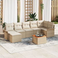 vidaXL 8 Delars Trädgårdsoffset med Kuddar Beige Poly Rattan Akacia
